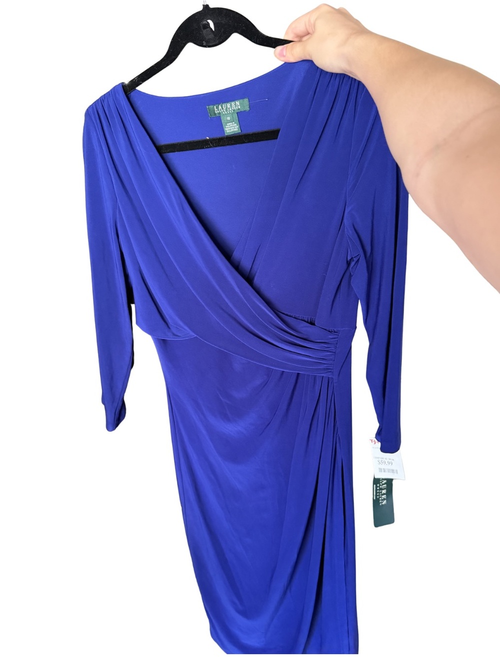 Lauren Ralph Lauren Cobalt Blue Long Sleeve Wrap Jersey Dress
